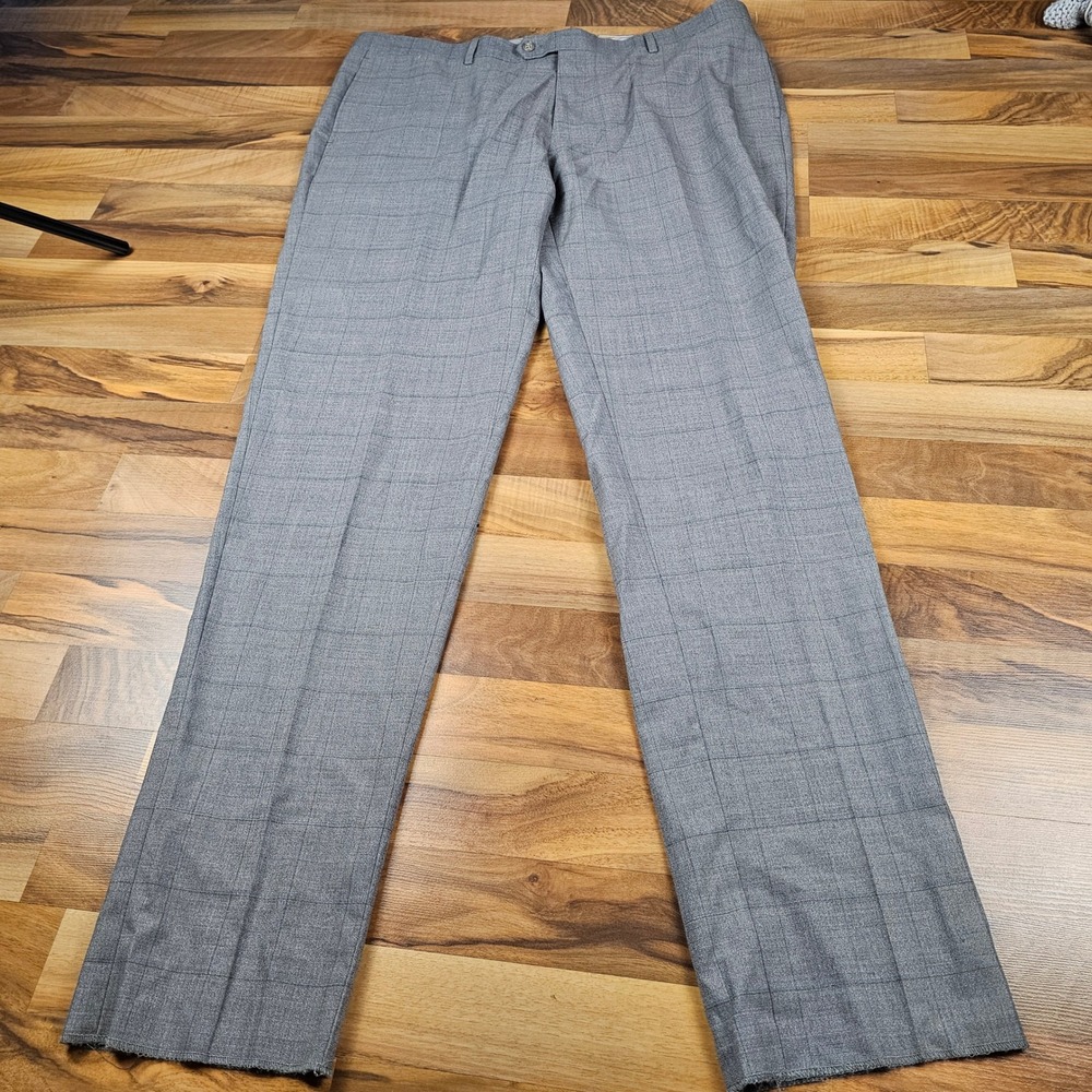 English Laundry Gray Windowpane Plaid Dress Pants Wool Blend‎ Tailored 41W